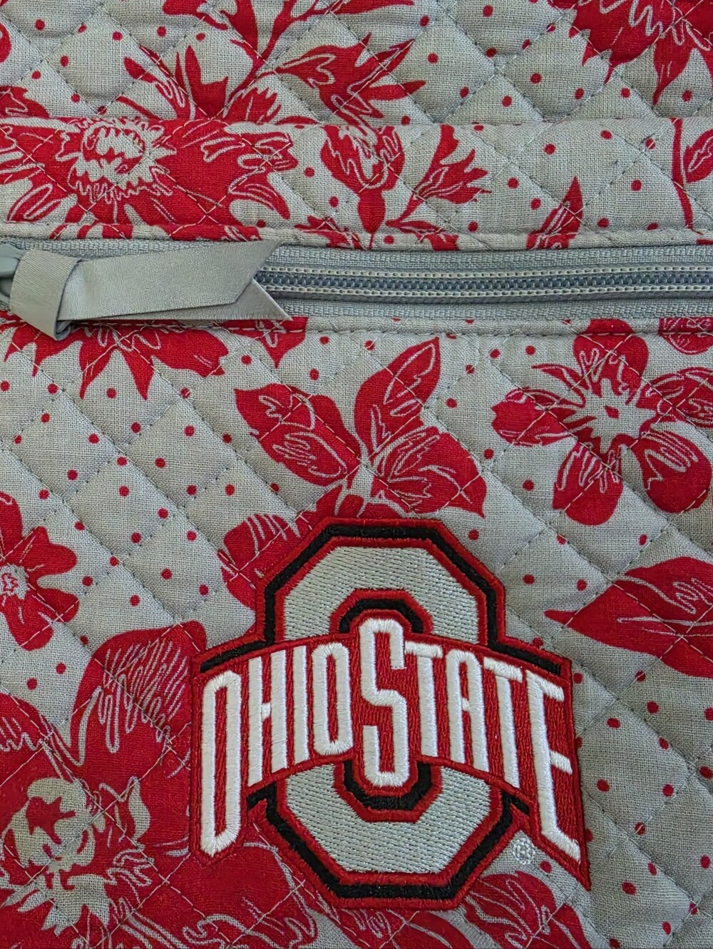 Vera Bradley Ohio State Collegiate Vera Quilted Tote Gray, Red Rain Garden Print - Picture 3 of 5